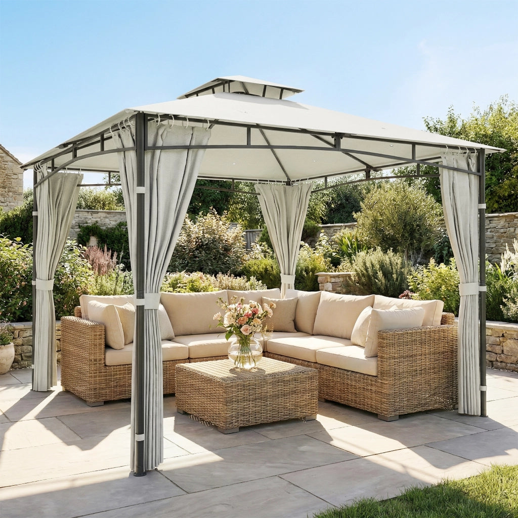 Gazebo da Giardino ¨C zephmum ¨C Doppio Tetto Retrattile UV50+ Impermeabile 3x3m Crema