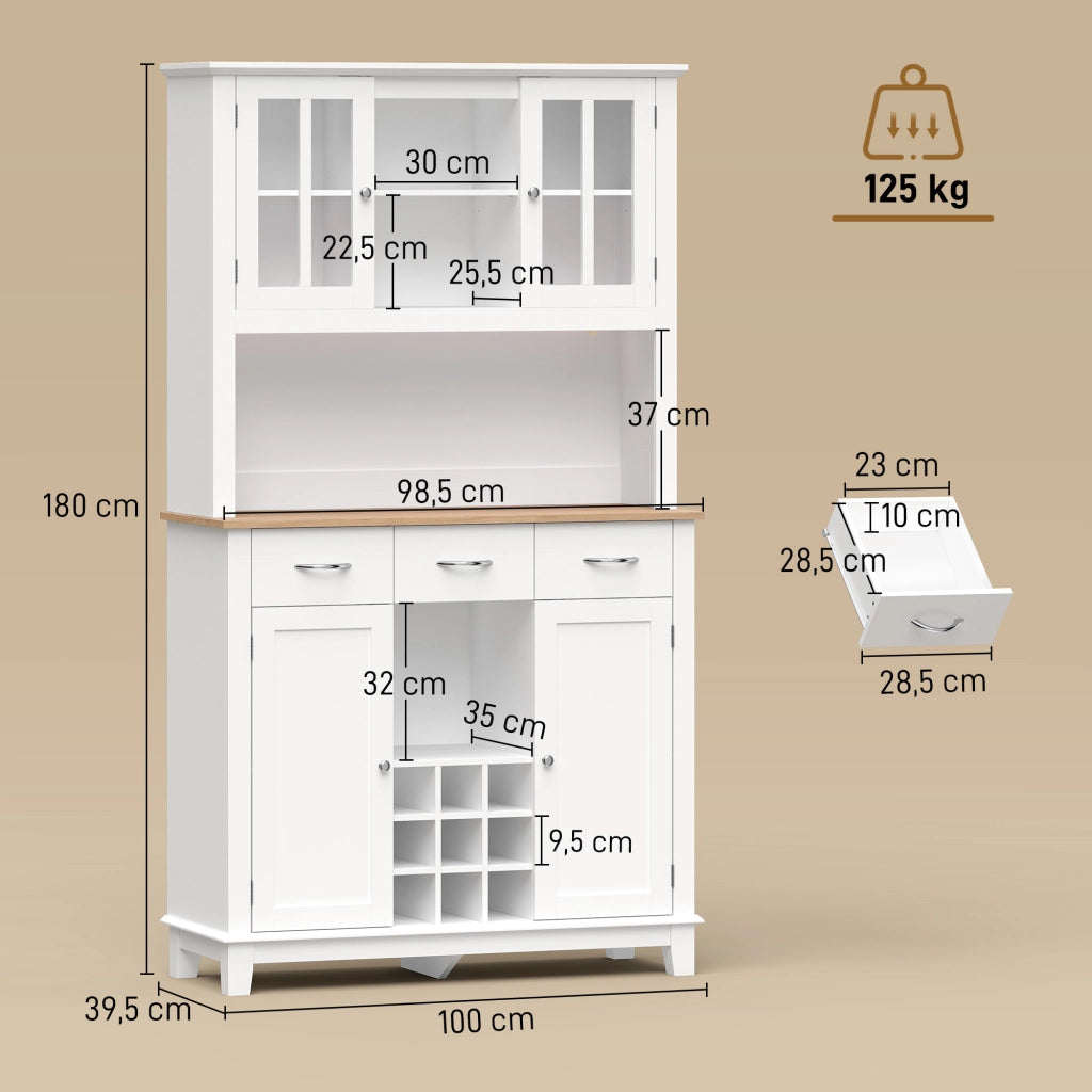 Armadio da Cucina con Porte Vetro e Illuminazione LED ¨C Zephmum ¨C Bianco
