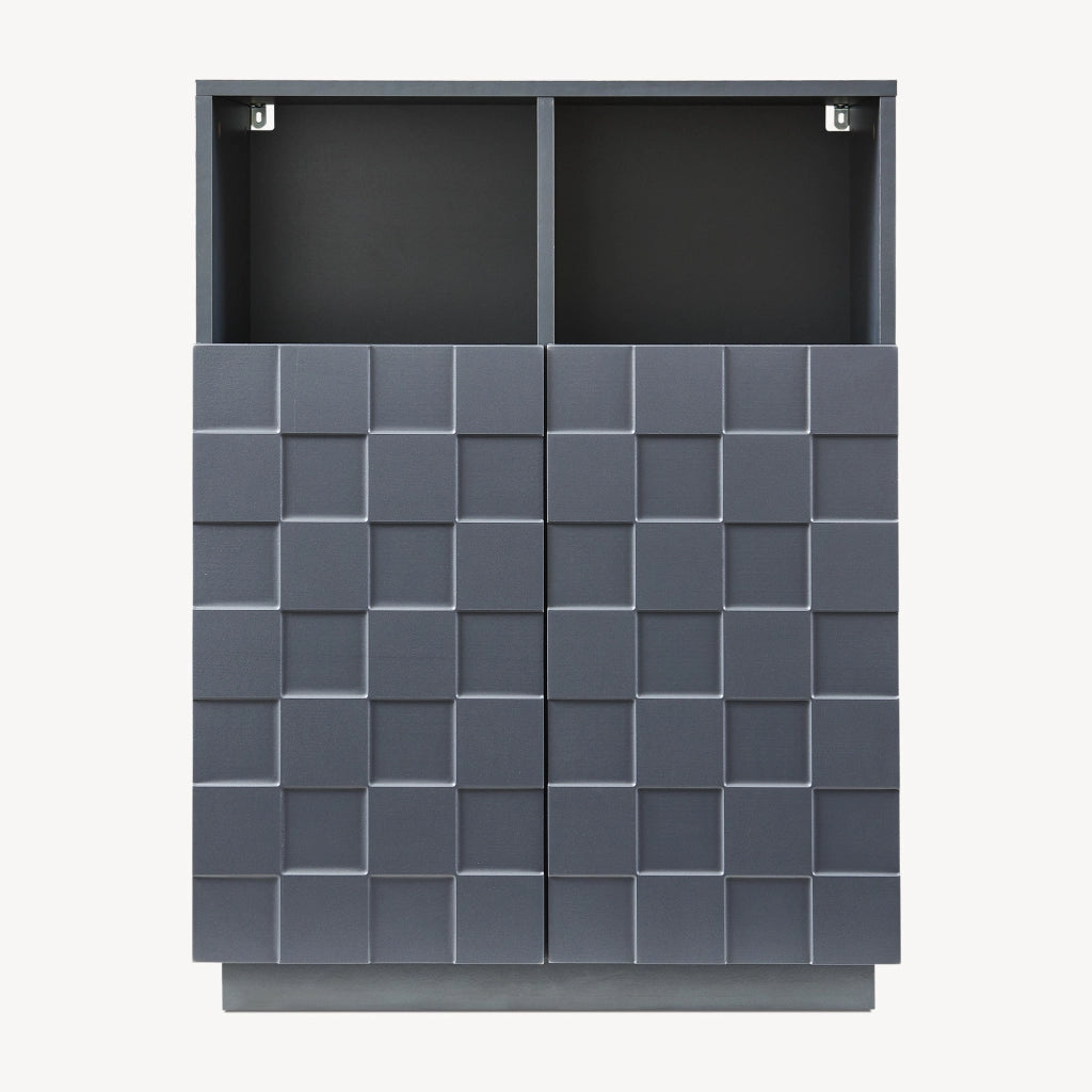 Armadio Comò Alto Bopibobro a 2 Ante Credenza con 2 Ripiani Aperti e 4 Vani Chiusi 86 x 64 x 36 cm - Grigio Scuro [en.casa]