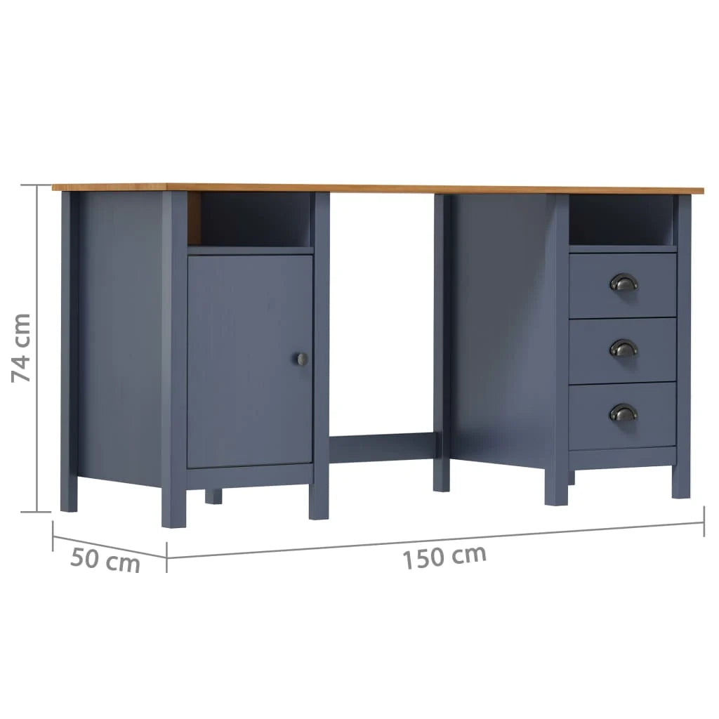 Scrivania Hill postazione computer mobile per computer studio 150 x 50 x 74 cm legno massello di pino grigio 02_0023862