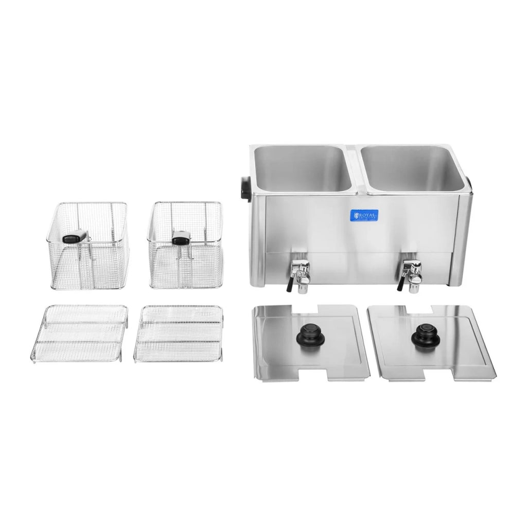 Friggitrice elettrica professionale per ristoranti 2 x 13 litri rubinetti di scarico 14_0001787