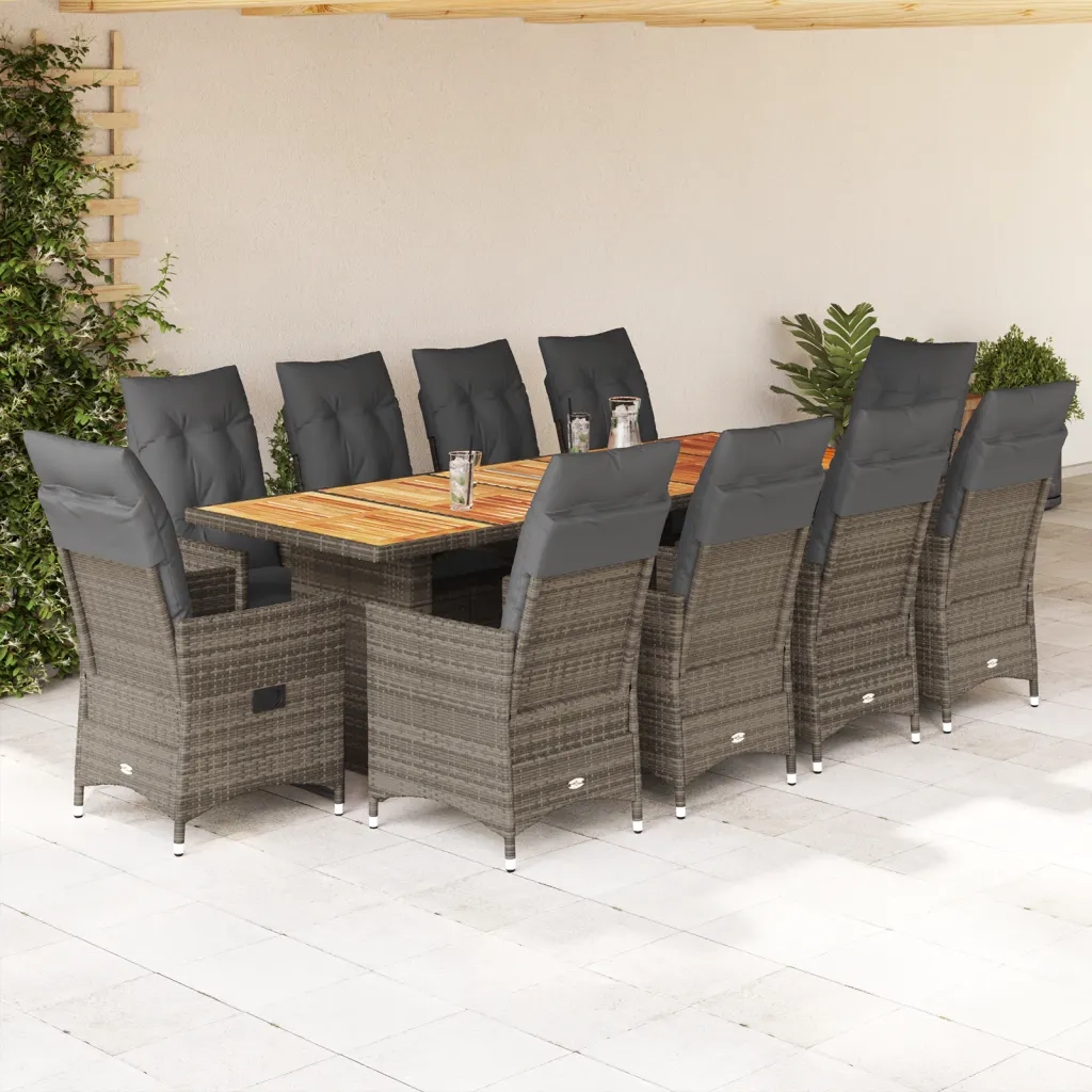 Set Bistrò da Giardino 11 pz con Cuscini in Polyrattan Grigio 3277239
