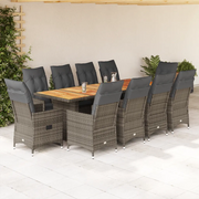 Set Bistrò da Giardino 11 pz con Cuscini in Polyrattan Grigio 3277239