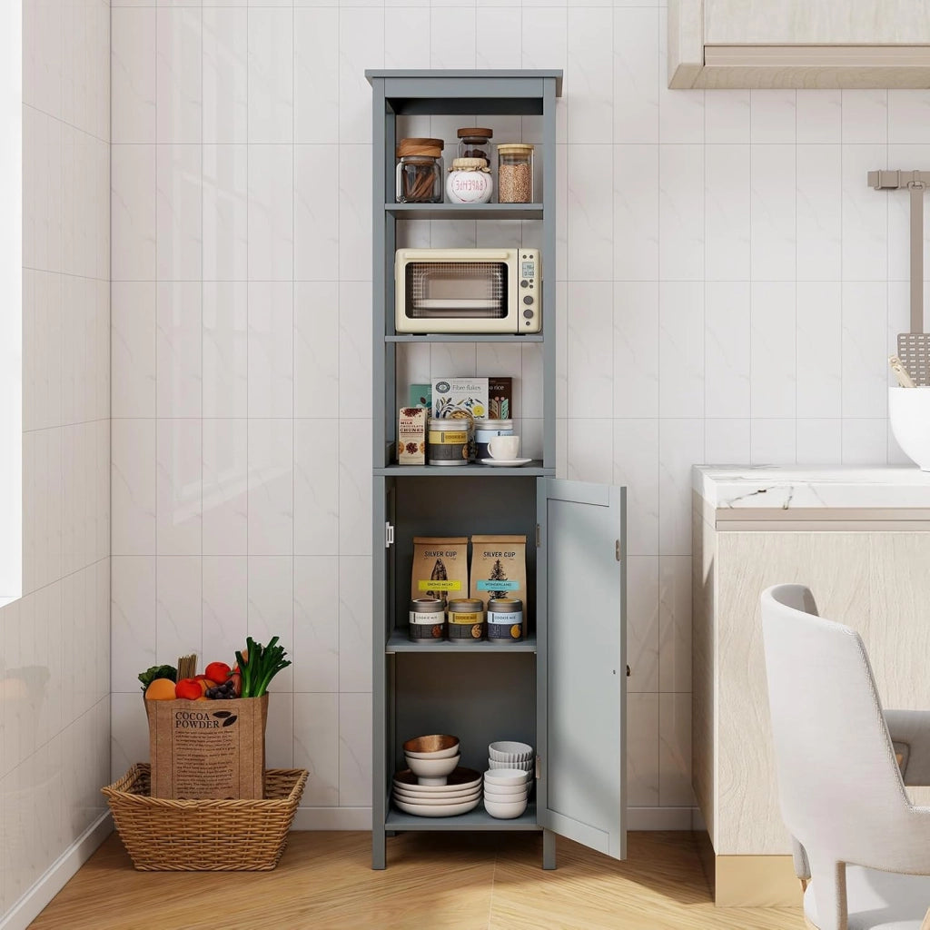 Armadietto da bagno indipendente alto con 3 scomparti aperti, armadietto per nicchia per bagno, soggiorno e cucina, 40 x 32 x 161 cm (grigio)