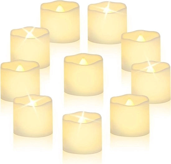 Set di 24 Luminarie LED a Batteria - Fari da Cera Realistici con Fiamma Flickerante -  Warmo Bianco