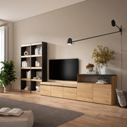 Mobile TV, Soggiorno, 370x35x186cm, Per TV fino a 65", Set di mobili, colore Rovere e nero RF3181
