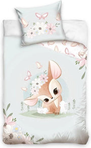 Set di lenzuola per bambina, 135 x 200 cm, 80 x 80 cm, con coniglio, farfalle, fiori, primavera, 100% cotone con chiusura a zip YKK, morbido, per bambine