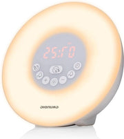 Luce del Risveglio con Radio FM - Simulazione dell'Alba - 10 Suoni Naturali e Illuminazione a Colori - Funzione di Sospensione e Timer