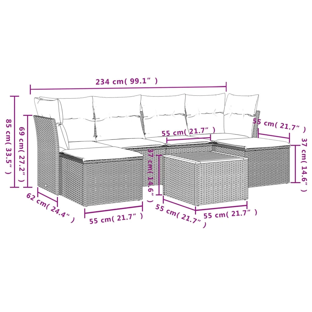 Set Divani da Giardino 7 pz con Cuscini Beige in Polyrattan 3223769