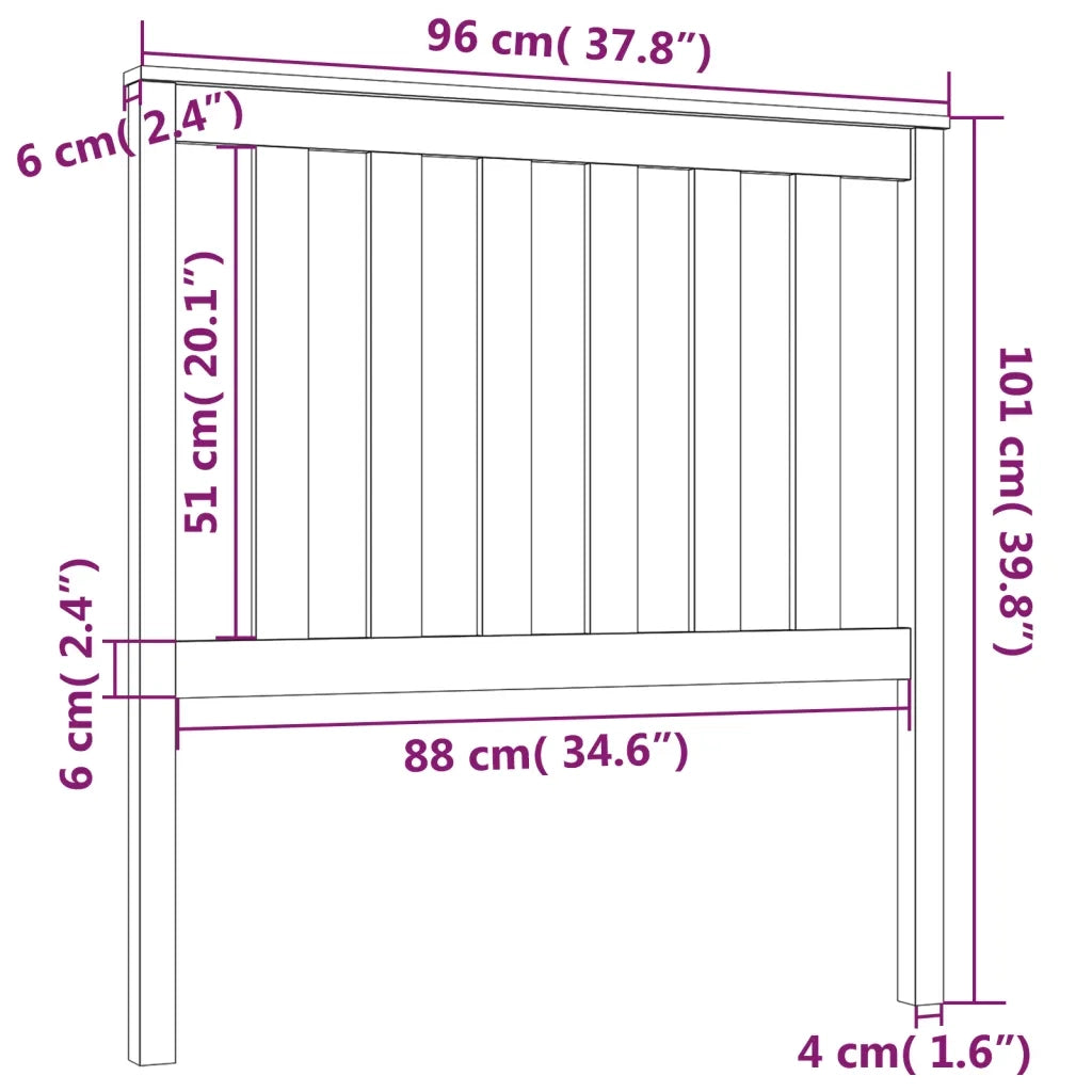 Testiera | Testata per Letto Nera 96x6x101 cm in Legno Massello di Pino