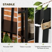 Scaletta Portavasi a 5 Livelli per Interni ed Esterni in MDF e Acciaio, 40x22x113 cm, Nero
