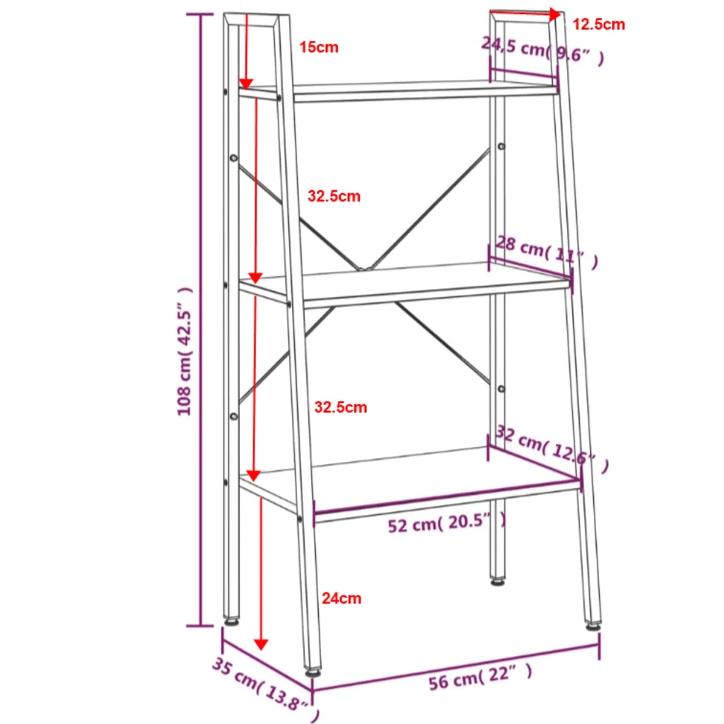 Scaffale Autoportante con 3 Ripiani Nero 56x35x108 cm CFW7481075