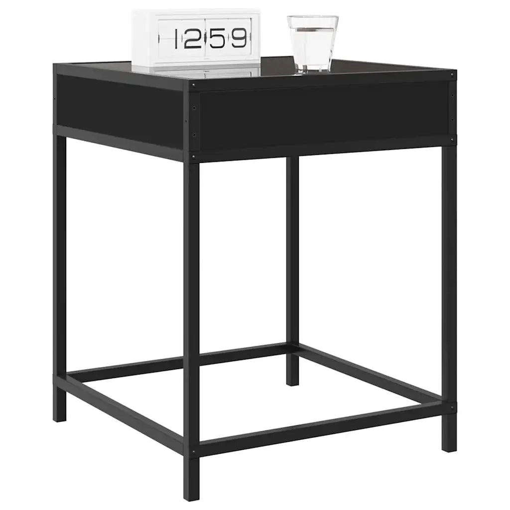 Comodino | Armadio da Notte | Mobiletto da notte con LED Infinity Nero 40x40x51 cm