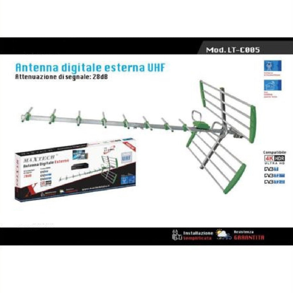 Trade Shop - Antenna Tv Digitale Terrestre Esterno Uhf 28db Dvbt Televisore Maxtech Lt-c005 -