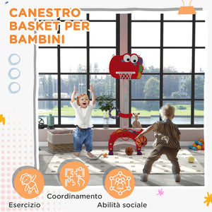 Canestro Basket per Bambini Regolabile 5 in 1 con Porta da Calcio e Golf Rosso