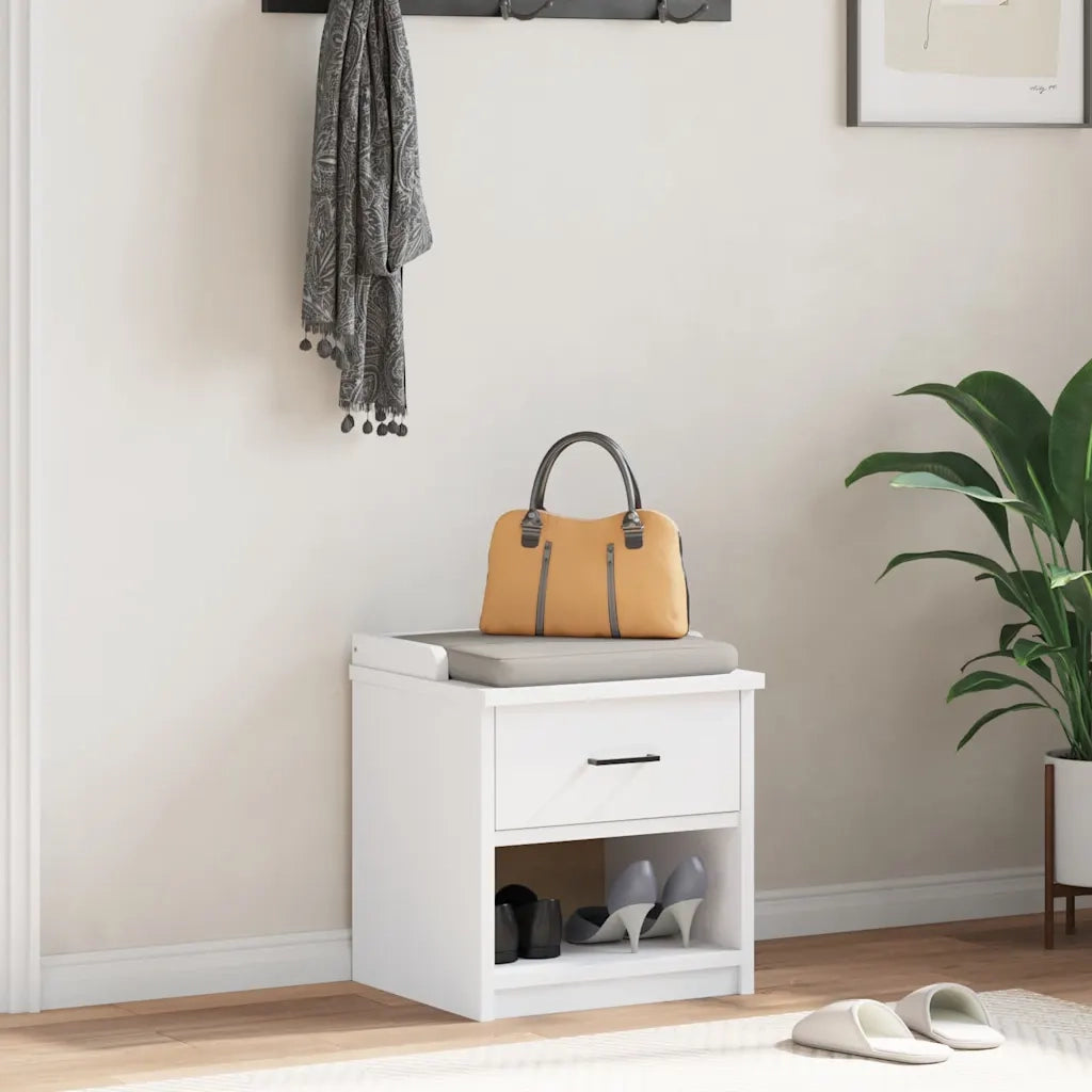 Panca da Corridoio-Sgabello-Panca con Contenitore SANDNES Bianca 45x40x50 cm in Legno di Pino 132186