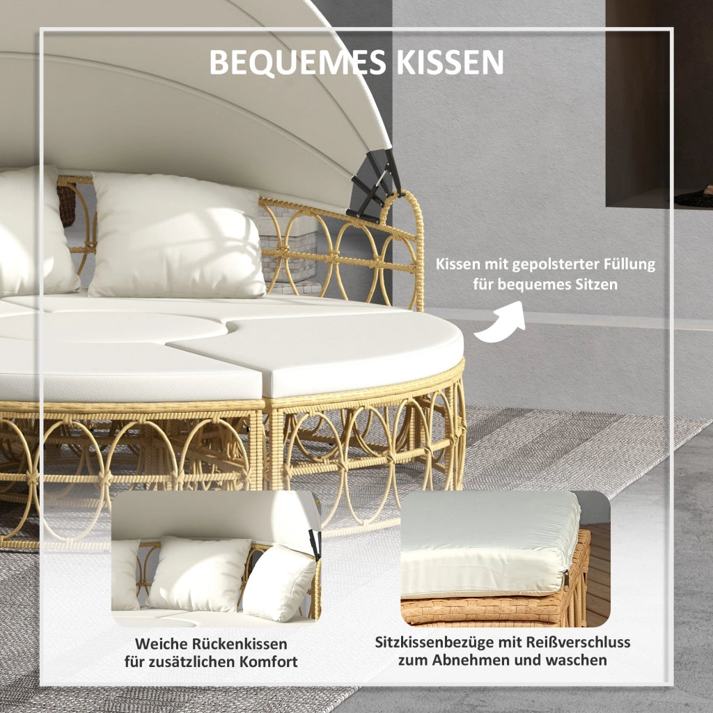 Divano da Giardino 4 Pezzi con Estraibile e Cuscini ¨C Zephmum ¨C Beige Rattan 178x85x66.5 cm