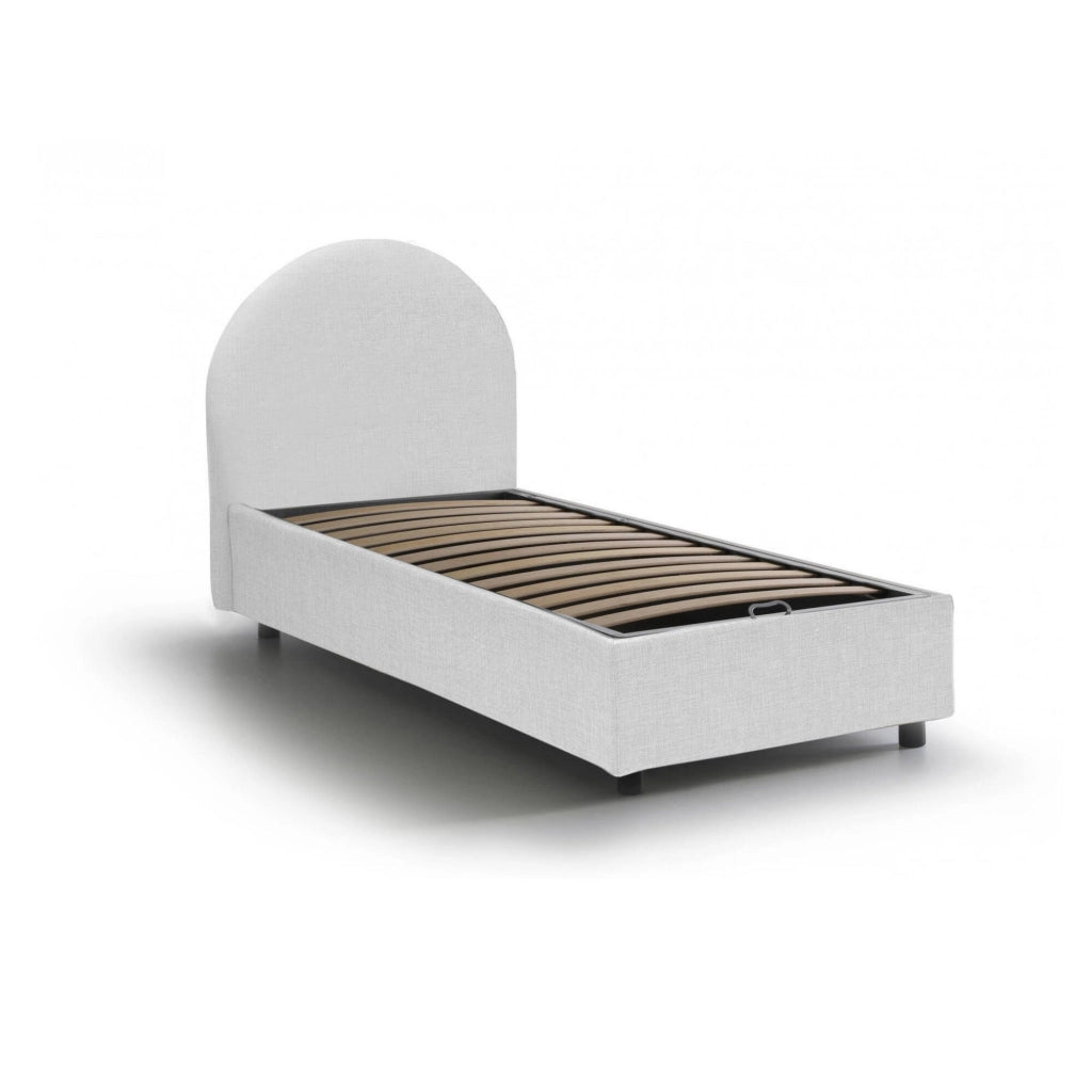 Letto singolo Amantea, Letto contenitore con rivestimento in tessuto, Made in Italy, Apertura frontale, adatto per materasso cm 80x190, Bianco