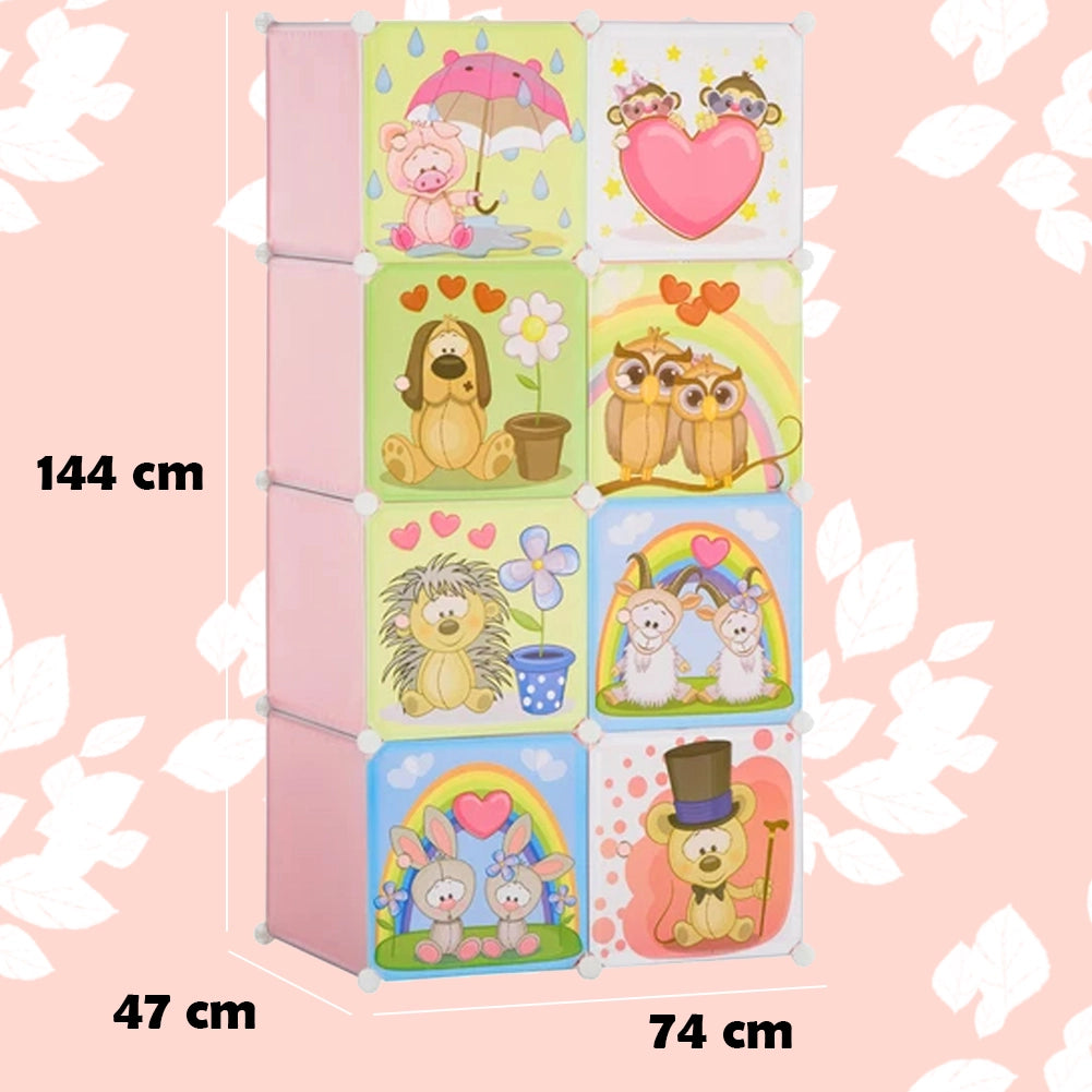 Mobile Scarpiera Modulabile Cameretta Bambini 8 Cubi Salvaspazio Rosa 35x45x35Cm