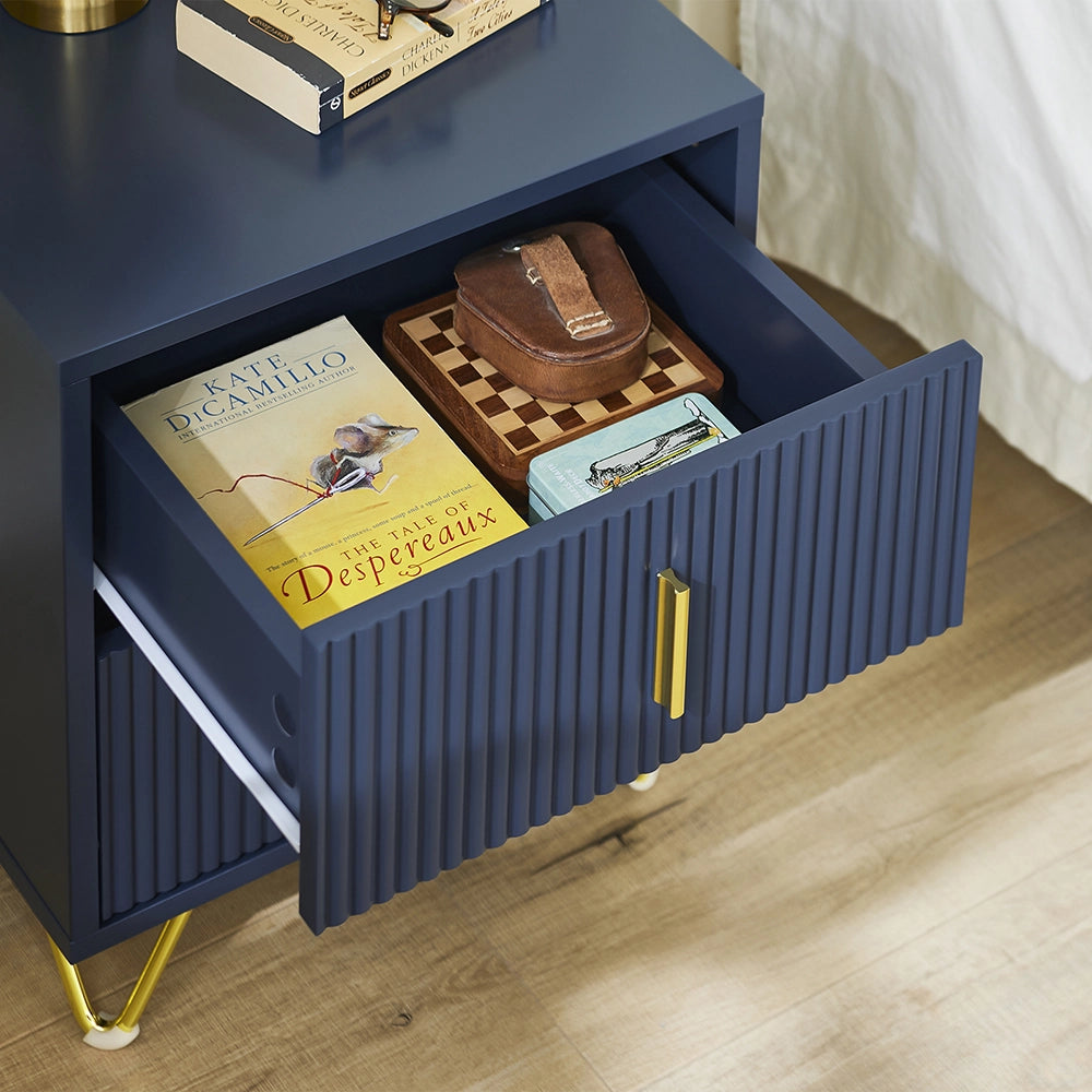 SoBuy Comodino, Comodino con 2 cassetti, Tavolino moderno per camera da letto e soggiorno, Blu L40 x P40 x A47 cm FBT115-B