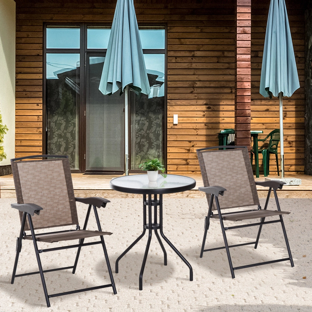 Set Giardino con Sedie Pieghevoli e Tavolo ¨C zephmum ¨C 3 Pezzi, Grigio Chiaro, Acciaio, Textilene