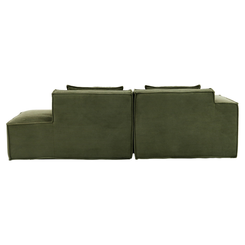 Divano compatto con cuscini e seduta elastica per piccoli spazi, design semplice in poliestere verde
