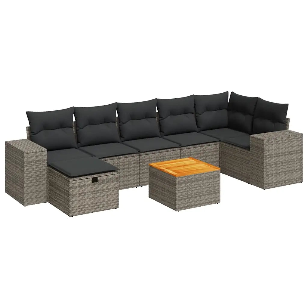 Set Divano da Giardino 8 pz con Cuscini Grigio in Polyrattan 3325882