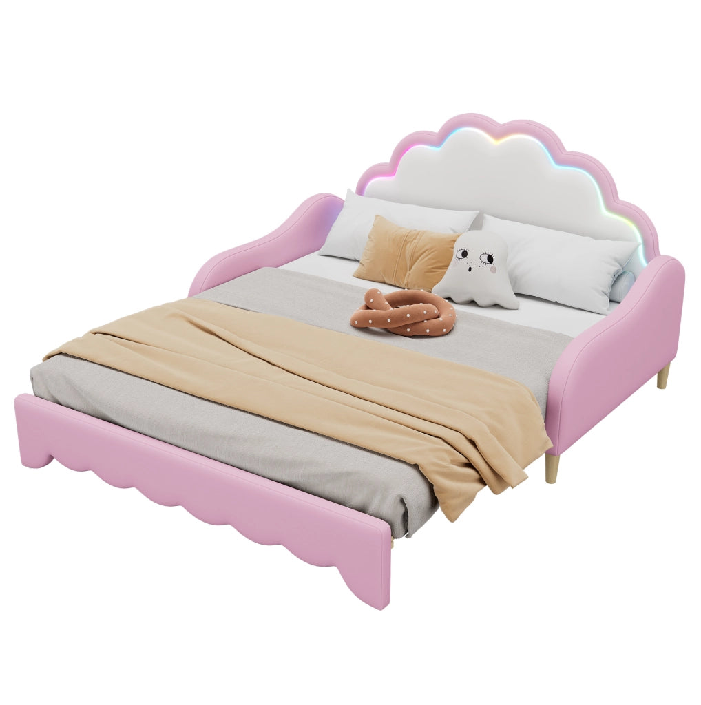 Letto divano 140x200 cm rosa con LED integrato e struttura in PU e MDF