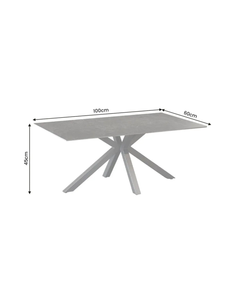Tavolino basso SOLARA 100 cm in ceramica grigio antracite con piede a stella in metallo nero