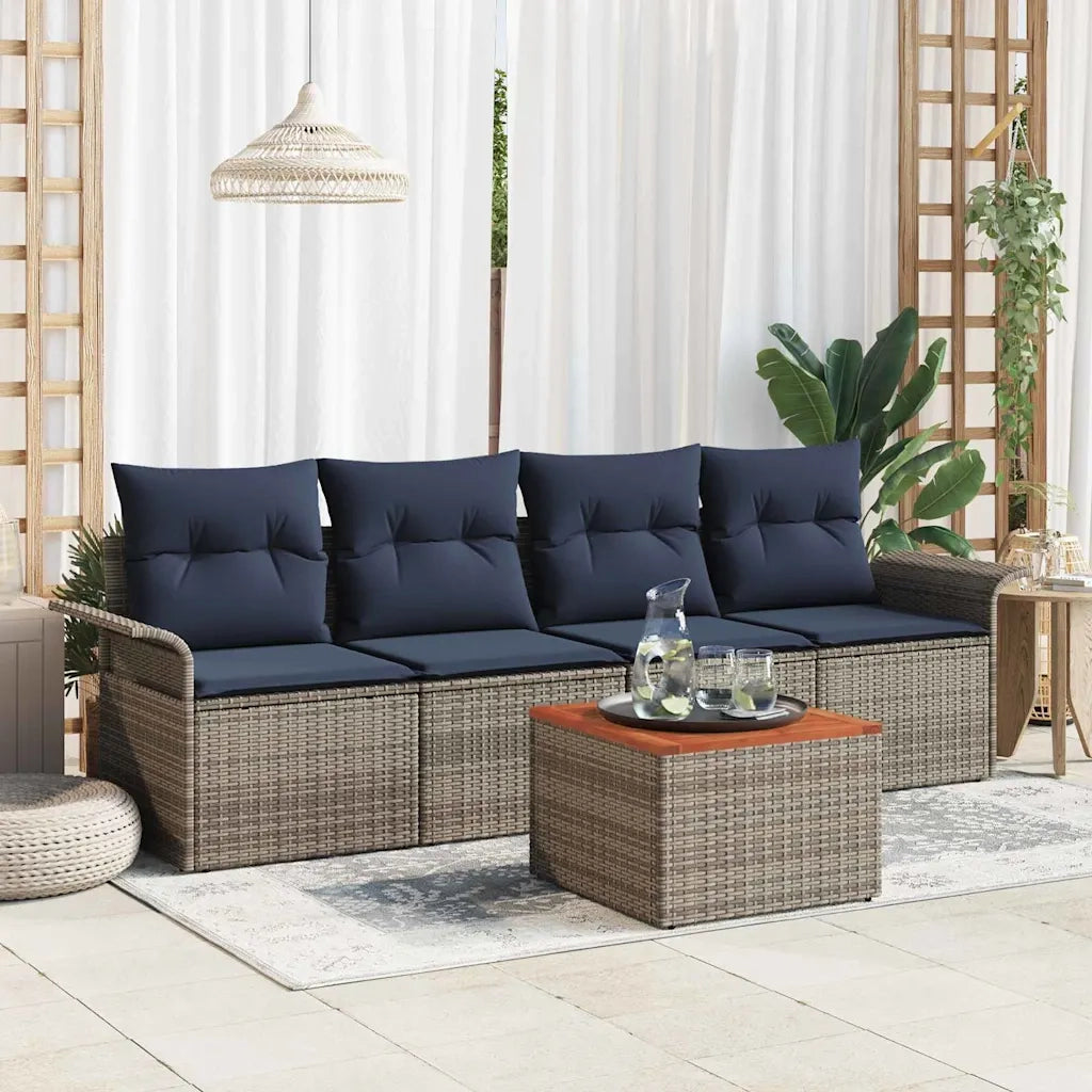 Set Divano da Giardino con cuscino 5 pcs Grigio polyrattan