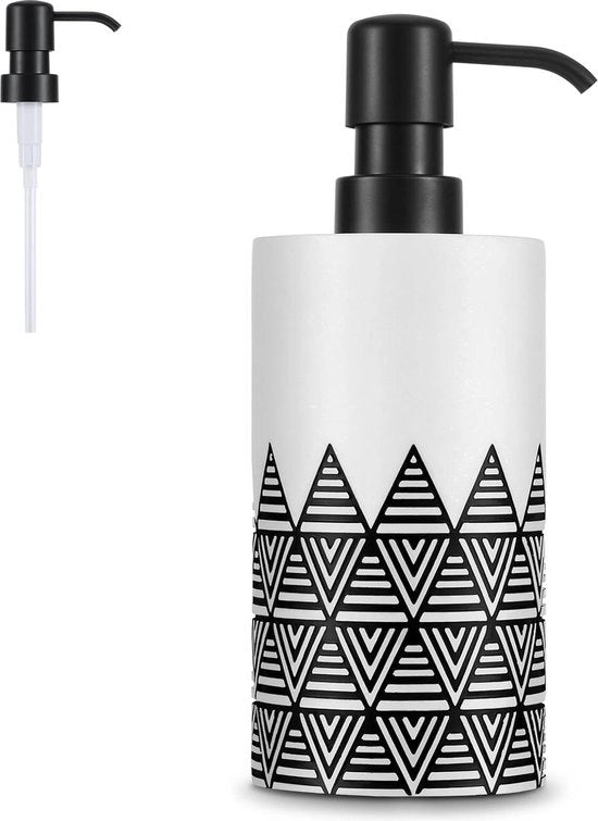 Bottiglia di Dispensazione per Bagnoschiuma - Contenitore di Rifornimento per Contenitore di Bagnoschiuma - Dispensatore Decorativo per Bagnoschiuma in Resina - 430ml/14.5oz Bianco+Nero