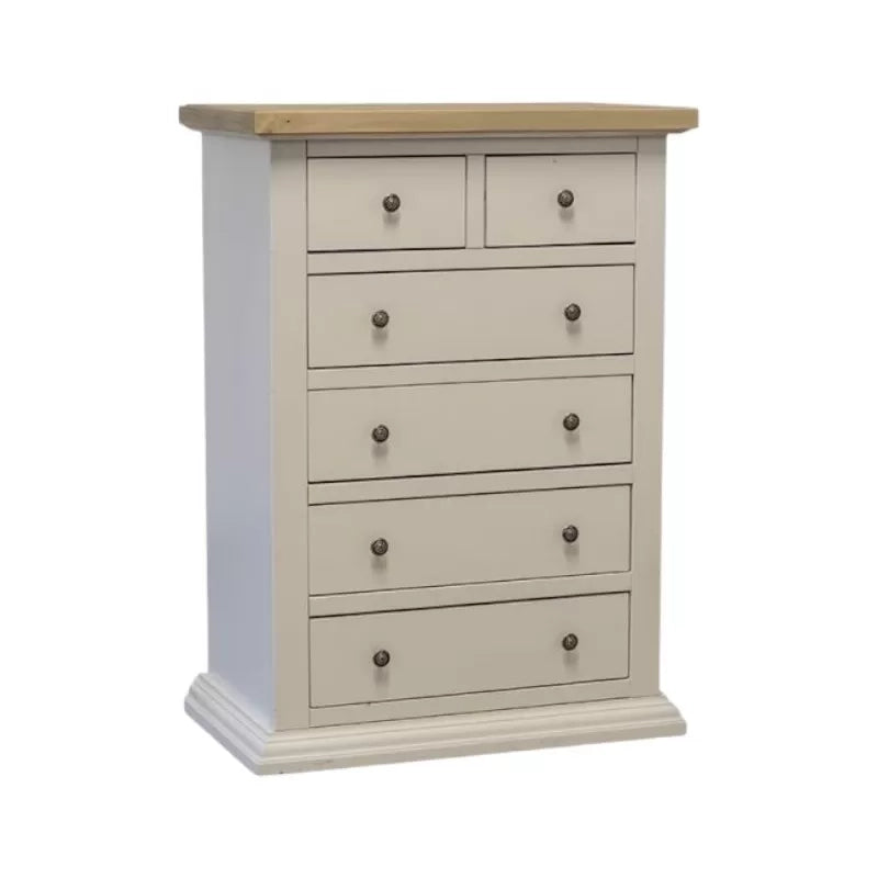 Cassettiera 6 cassetti in legno shabby bianco naturale 62x37x93 - Mobili 2G