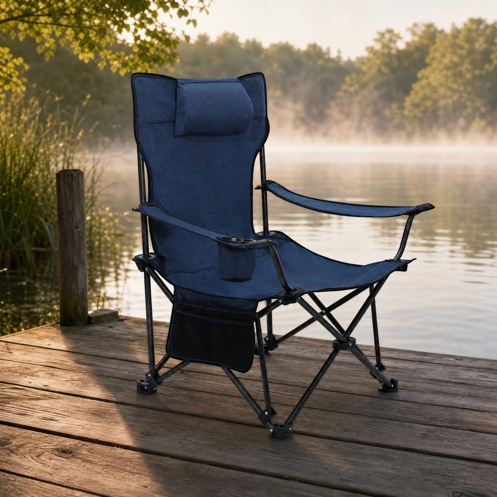 SEDIA DA CAMPEGGIO PIEGHEVOLE CON POGGIAPIEDI ESTRAIBILE 115x84x88,5 cm BLU