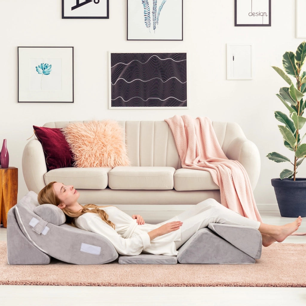 Cuscino a cuneo regolabile da 6 pezzi, Set di cuscini in memory foam per alleviare il dolore alla schiena Grigio