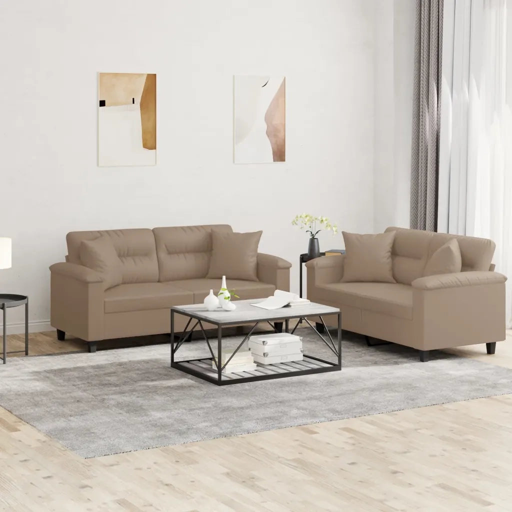 Set di Divani 2 pz con Cuscini Cappuccino in Similpelle