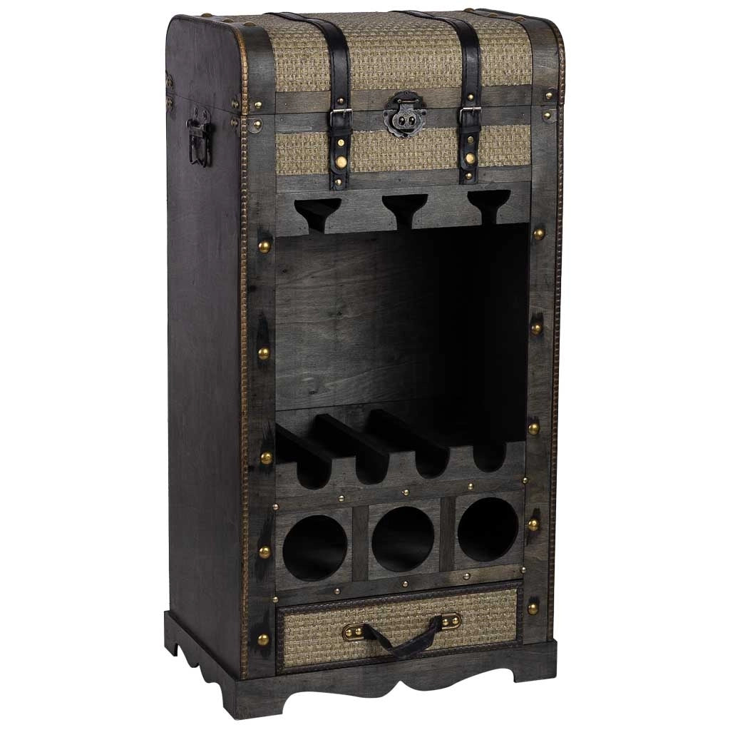 Baul porta bottiglie in legno marrone 44x30x85h cm