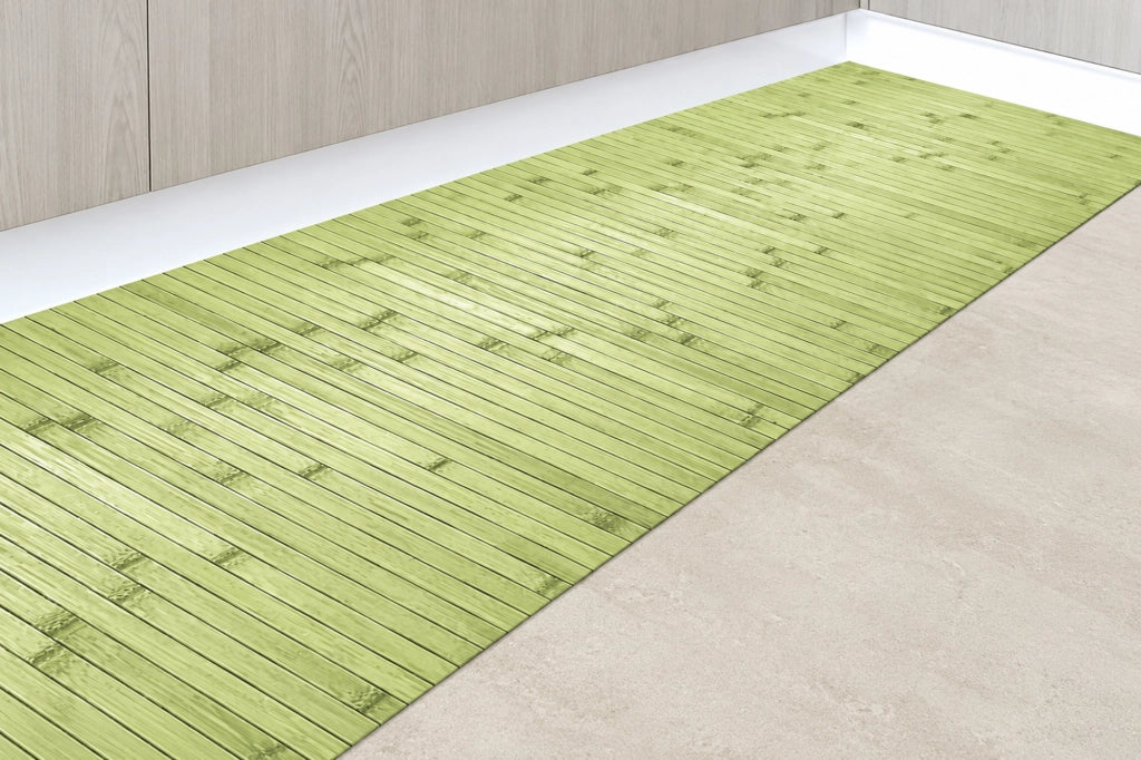 Tappeto Passatoia In Vero Bamboo Tappeto Cucina Ingresso In Legno Antiscivolo Aderente Lavabile E Antimacchia Tagliabile  Verde Lime - 50x400 cm