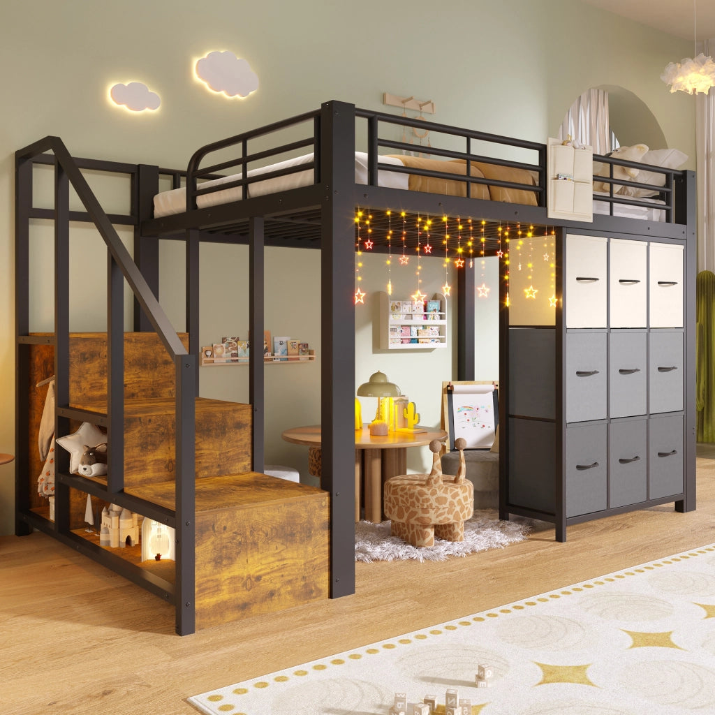 Letto a Soppalco con Cassetti e Scala ¨C MINIMAL ¨C Metallo Nero 140x200