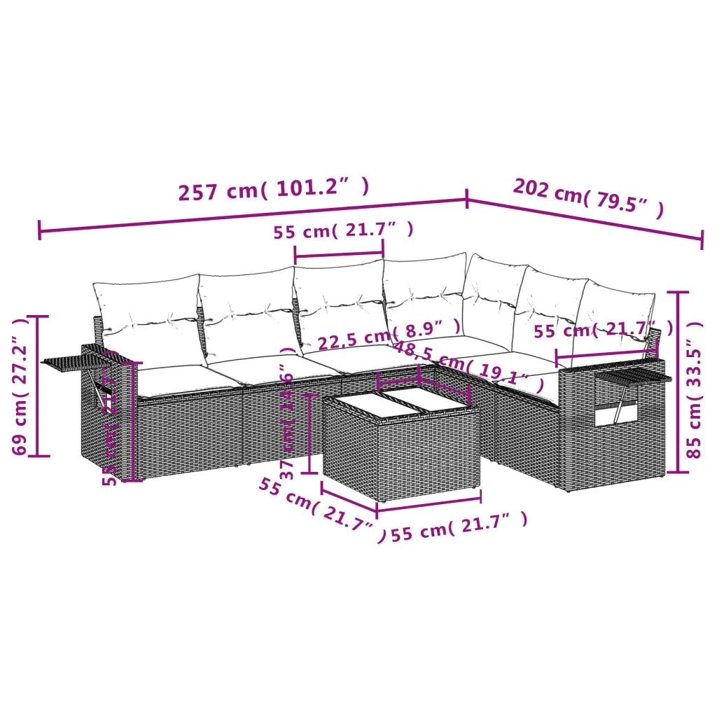 Set Divani da Giardino con Cuscini 7pz Nero Polyrattan 3252552