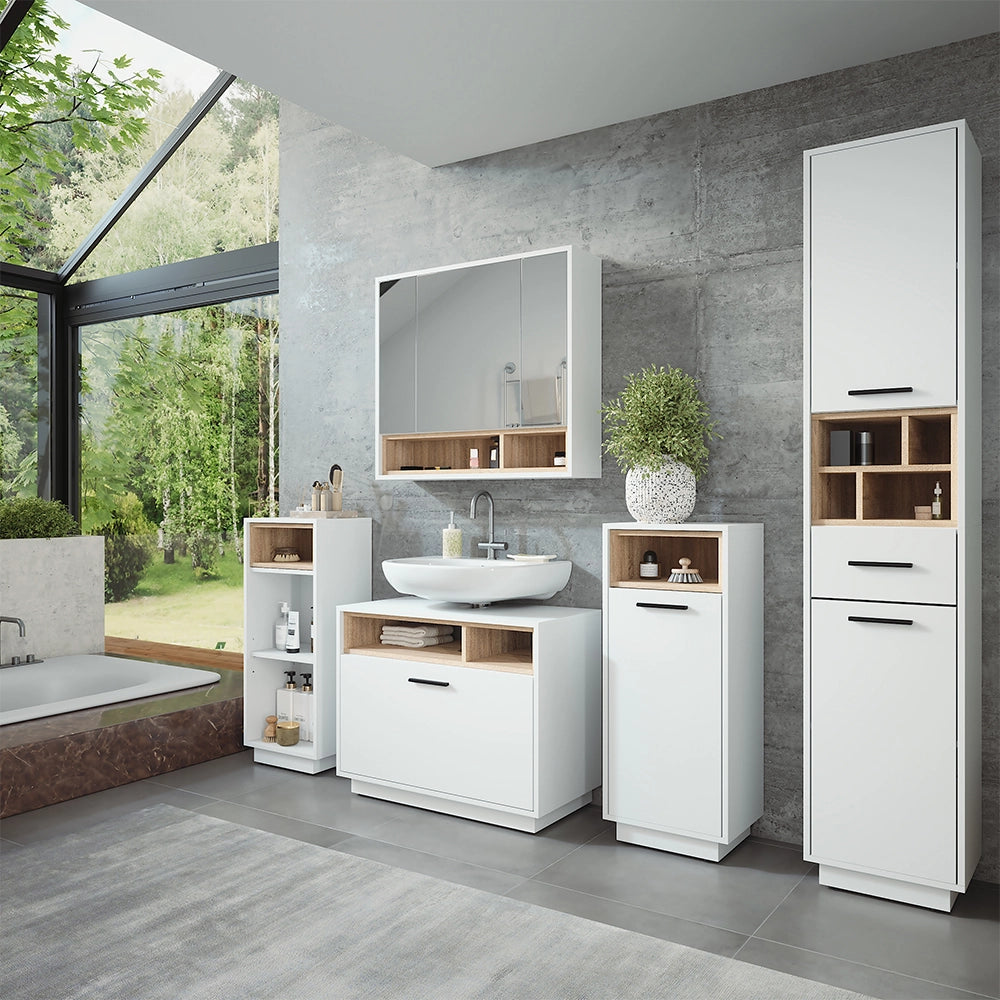 Vicco Set di mobili da bagno Bianco/Sonoma 3 pezzi con unità midi