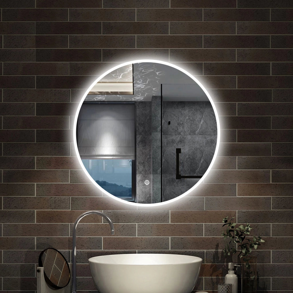 specchio 80 cm rotondo retroilluminato con antiappannamento, funzione dimmerabile e morbido bagliore esterno