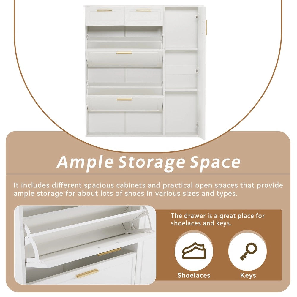 Scarpiera con Cassetti, Ante e Ripiani Regolabili ¨C MINIMAL ¨C Bianco, 95x24x107.5 cm