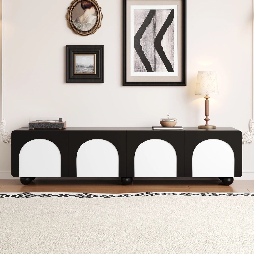 Mobile TV con 2 Cassetti e 2 Ante; Passacavi; Stile Moderno; 180??38??45 cm; in MDF; Nero e Bianco