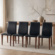 Set di 4 sedie da pranzo in PU nero e metallo effetto noce