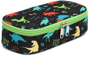 Etui per bambini - grande etui per ragazzi, contenitore per scuola per bambini con 2 compartimenti e cassetto per penne all'interno (dinosauro nero)