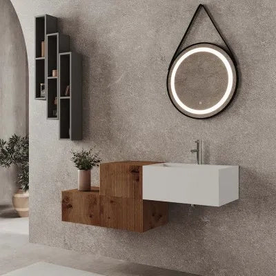 Cassetto sospeso 40 cm rovere naturale con anta cannettata Tevere