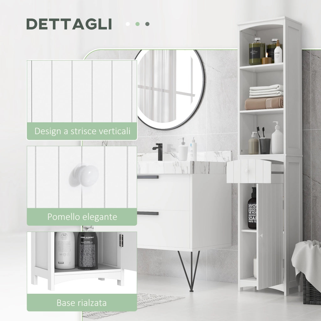 Mobiletto a Colonna Bagno in MDF Bianco con 3 Ripiani ¨C zephmum ¨C 34x24x170cm