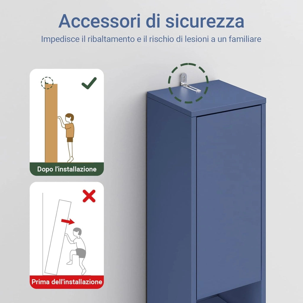 Mobile Bagno Alto e Stretto, Mobili Salvaspazio Mobiletto a Colonna da Terra con Ripiani Regolabili e Cassetto Armadietto per Bagno e Lavanderia 20×20×180 cm BZR34-II-B