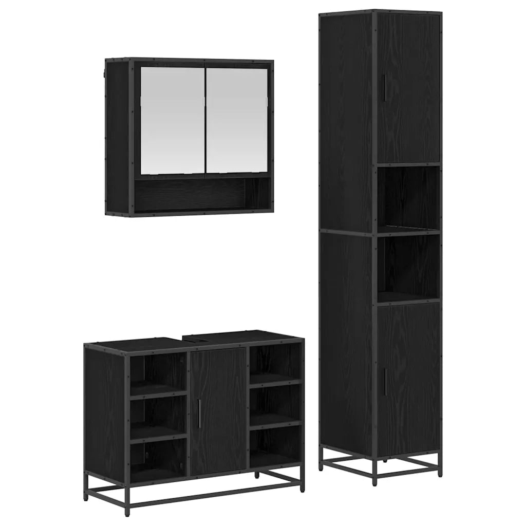 Set di mobili per il bagno 3 pcs Rovere Nero Legno multistrato