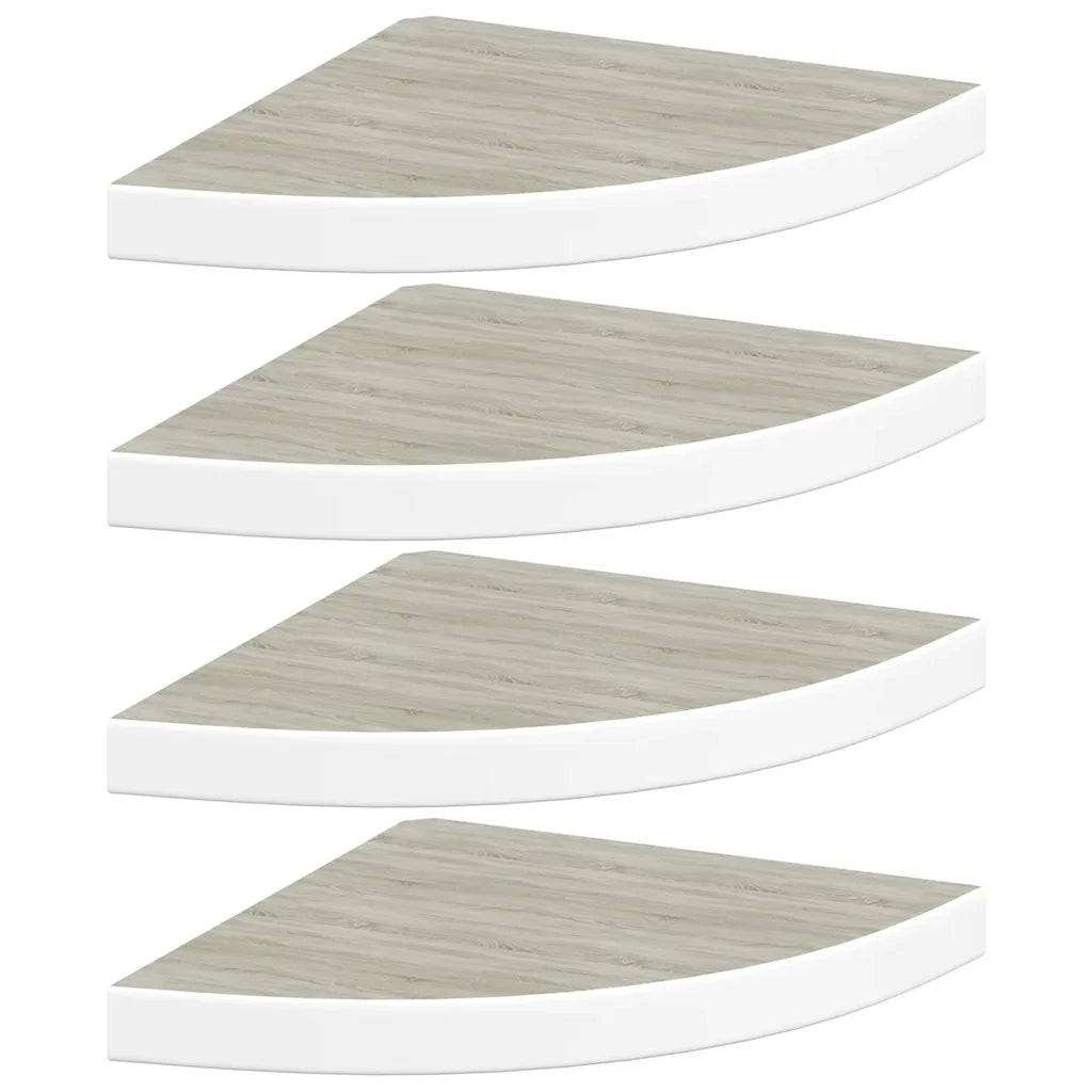 4 pz Mensole | Ripiano | Scaffale Angolari Rovere e Bianco 35x35x3,8 cm in MDF